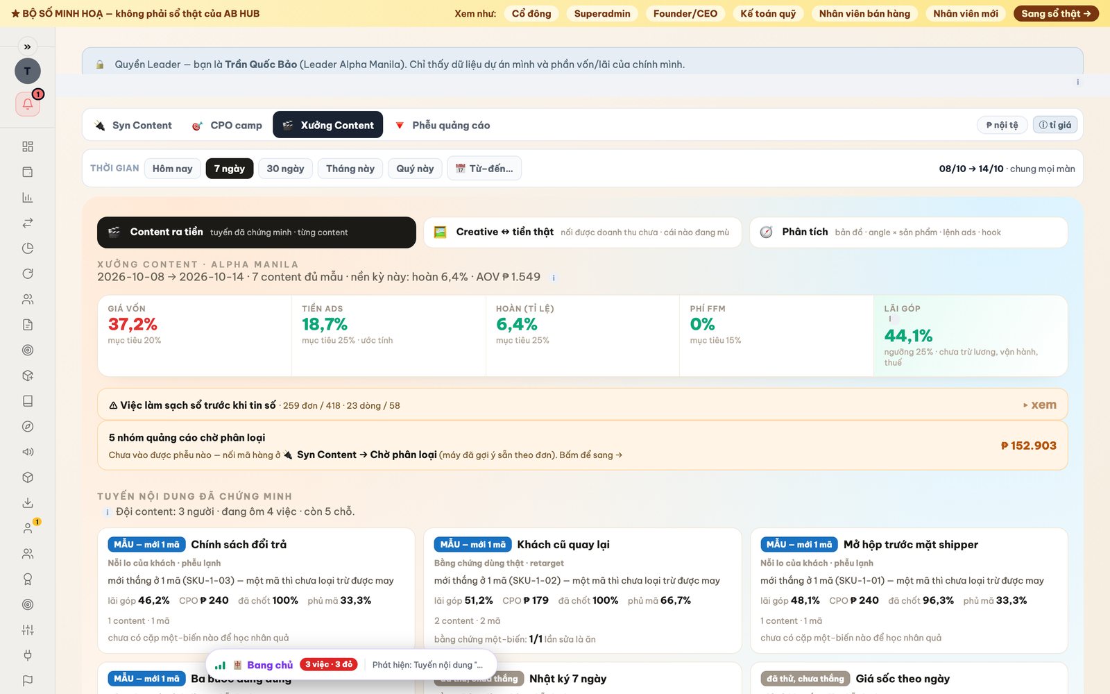 Content factory that scores each piece of content by the money it brought in, public demo