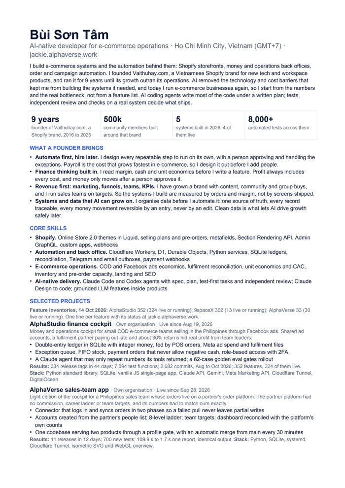 First page of Bùi Sơn Tâm's CV